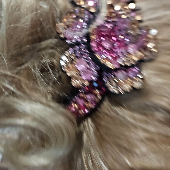 Crystal Flower Ponytail, Bun Claw - Shades of Pink & Gold - 804 Crystals - Picture 12 of 12